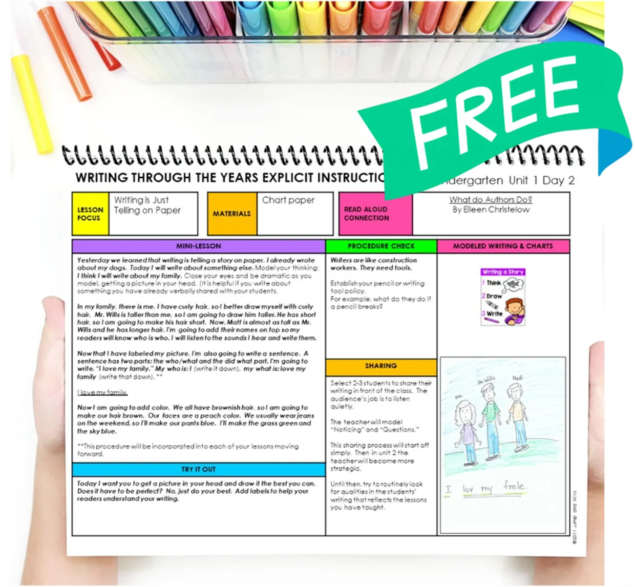Free writing lesson plan with colorful classroom markers